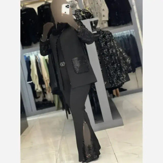 کت شلوار مجلسی گیپوری زنانه مازراتی مشکی